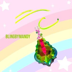 Stunning green and purple titanium crystal with wire wrapping bead pendant